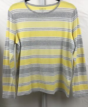 Croft & Barrow Top Women Size XL Yellow Stripe Cotton Stretch Classic Tee Shirt